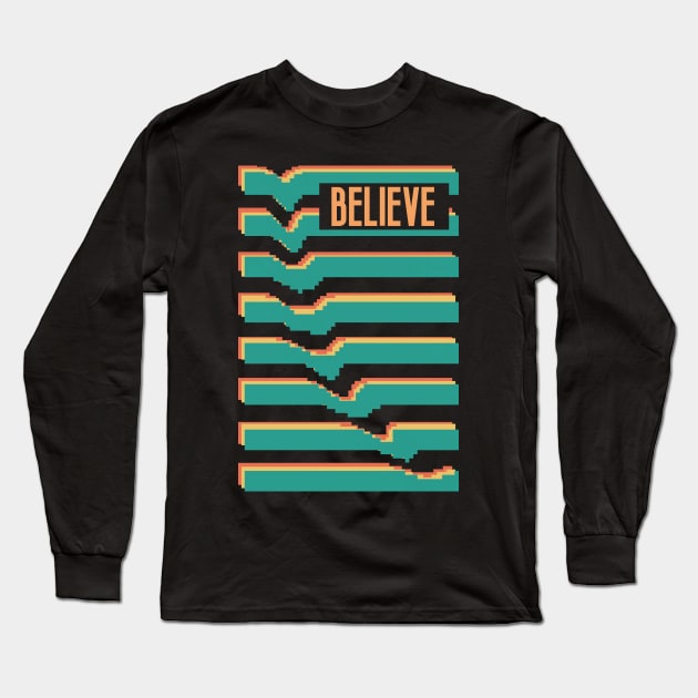 Retro Abstract "Believe" pushed Long Sleeve T-Shirt by Brainless Doodles